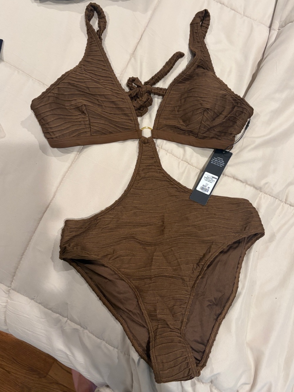 Fashion Nova Brown Textured One-Piece Swimsuit